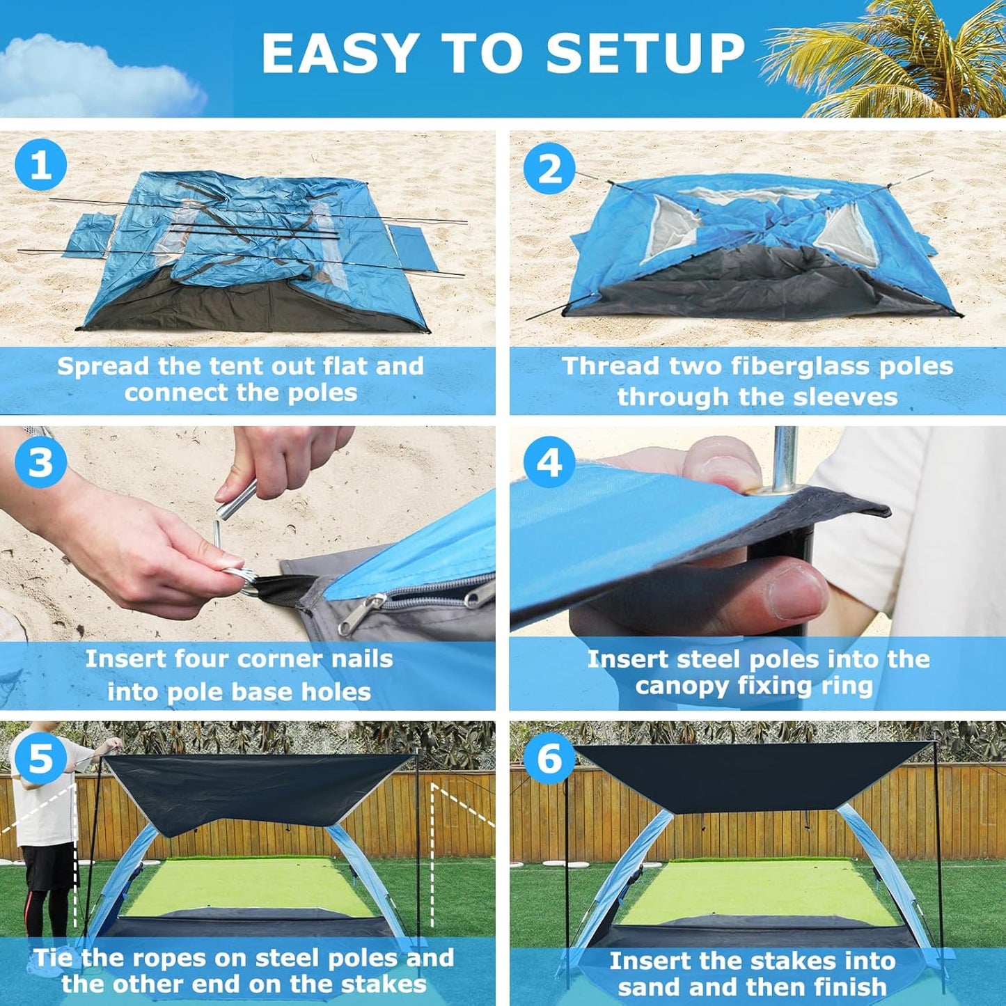 Gorich Beach Tent with Canopy - Easy Setup 3-4/5-6/7-8 Person Portable Sun Shelter, UPF 50+ UV Protection Sun Shade, Lightweight & Compact Beach Cabana for Family Travel