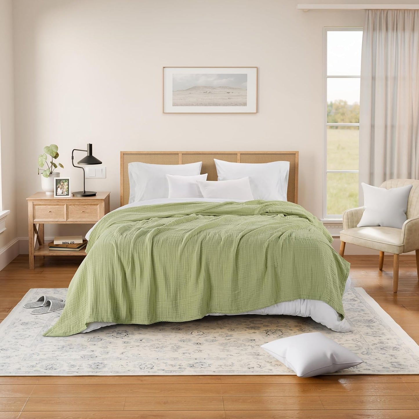 Threadmill Muslin Blanket for Twin Size Bed | 4-Layer Gauze Cotton Throw | Soft, Breathable, and Lightweight for All Seasons | Ideal Blanket or Bed Blanket | Sage Green