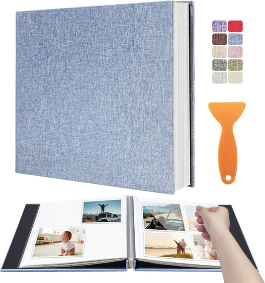 Large Photo Album Self Adhesive Scrapbook Album for 4×6 5×7 8×10 Pictures DIY Magnetic Linen Cover Album 40 Pages for Family Wedding Gifts with Metal Pen and Plastic Board