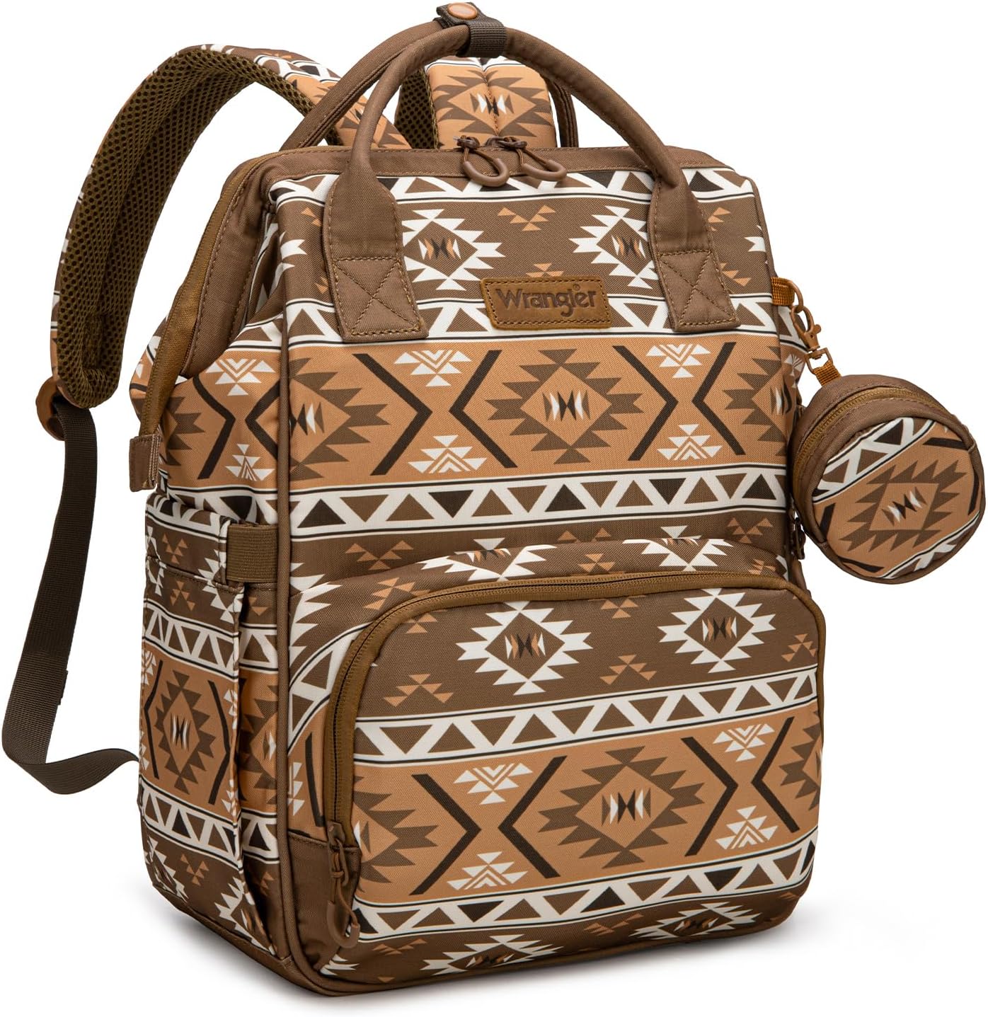 Wrangler Aztec Backpack Multifunction Baby Travel Bag with Changing Pad, Stroller Straps and Pacifier Case WG2204-91103BR