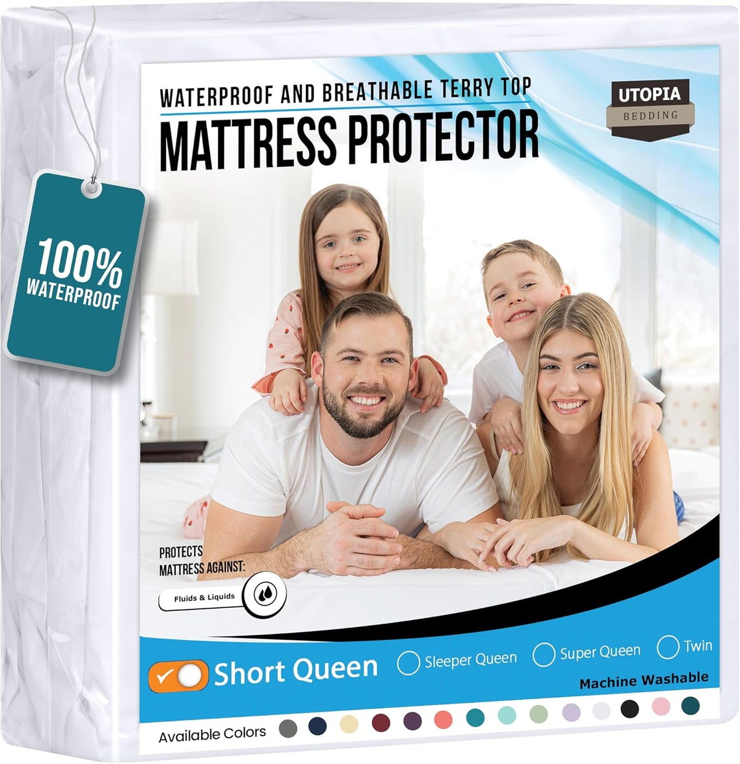 Utopia Bedding Waterproof Mattress Protector Short Queen Size, Premium Terry Mattress Cover 200 GSM, Breathable, Fitted Style with Stretchable Pockets (White)