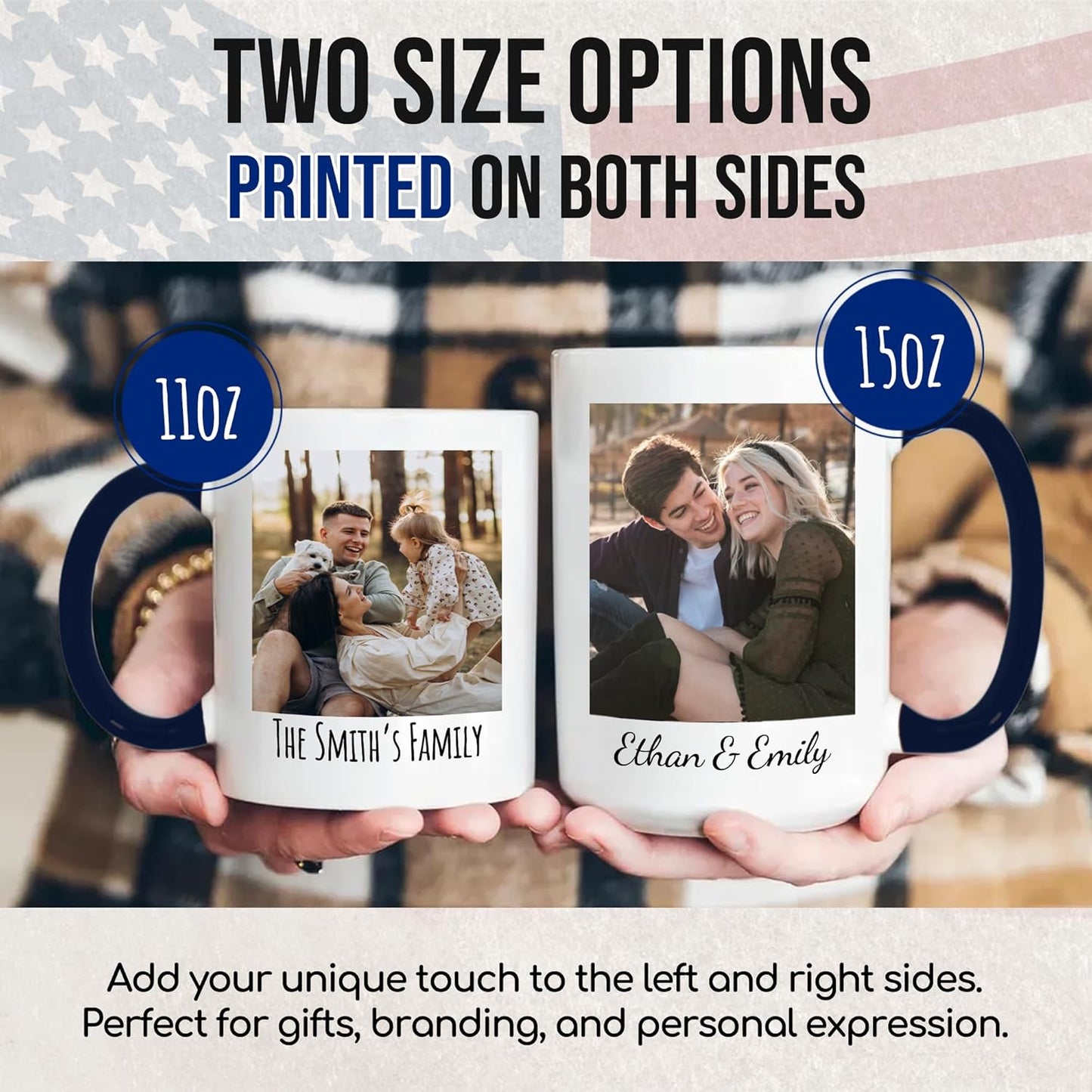 Custom Mug Upload Your Picture Personalized Coffee Mug with Photo Text Name Customized Cup Unique Ideas Gifts for Men Women Mom Dad Girlfriend Boyfriend Friend Family (Dark Blue, 11oz)