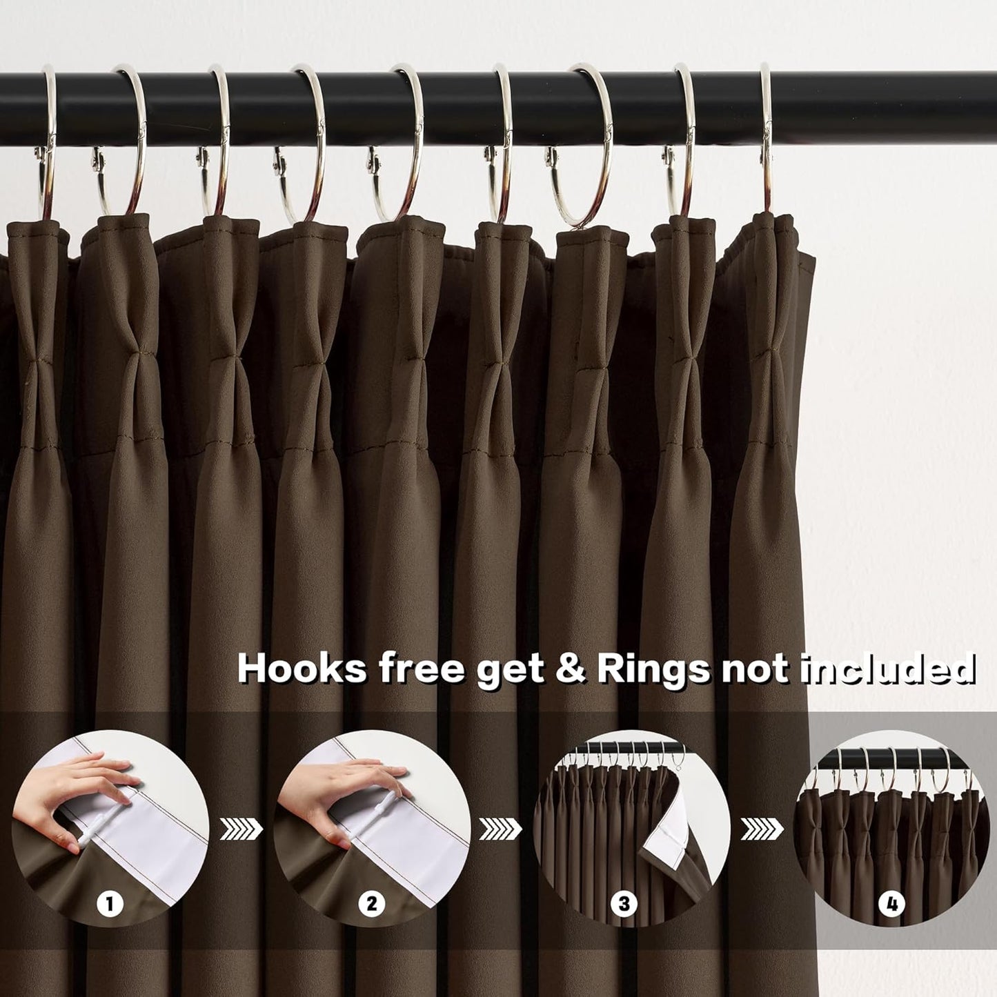 Chocolate Brown Espresso Pinch Pleated Blackout Curtains 102 Inches Long,Thermal Insulated Pinch Pleats Window Curtains Panels Drapery for Bedroom, Living Room,Office, 40" W x 102" L, Set of 2