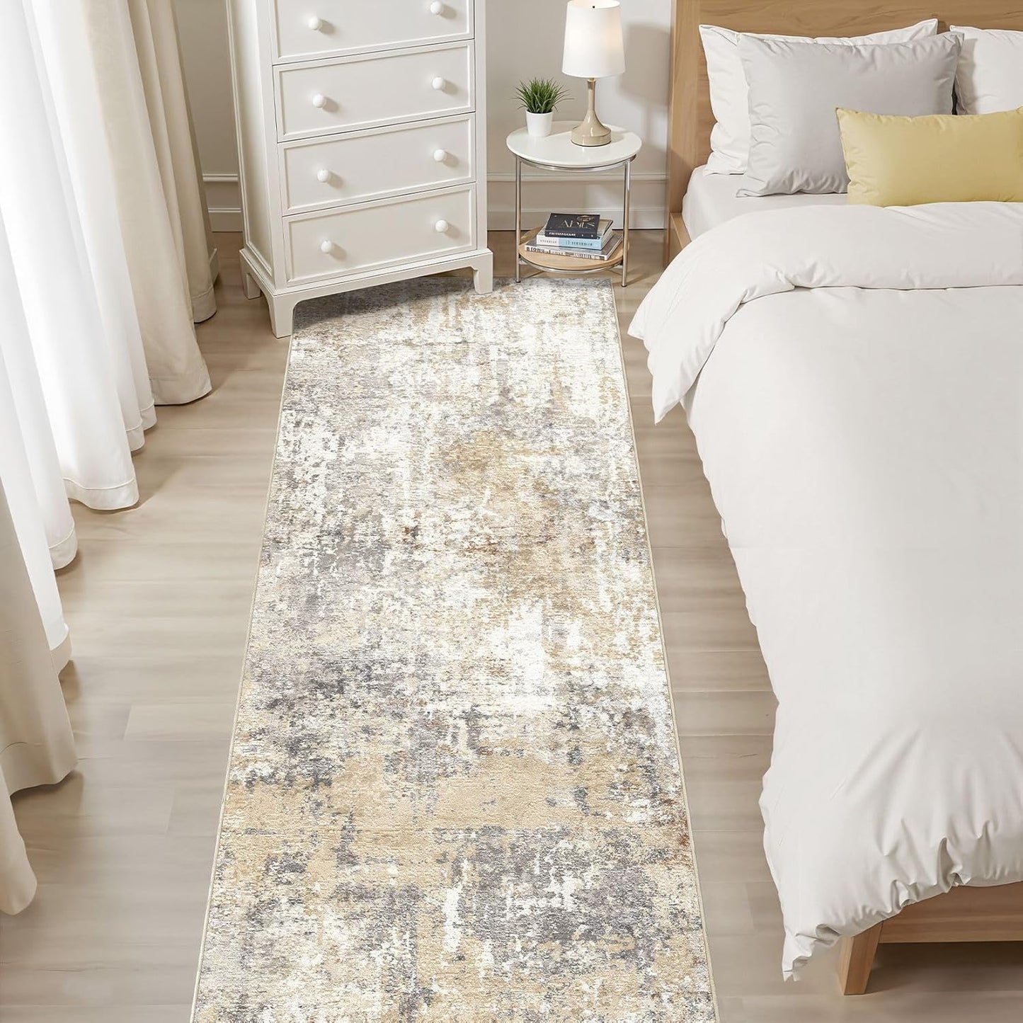 Runner Rug Kitchen Washable Rugs: 2x6 Non-Slip Abstract Soft Modern Stain Resistant Indoor Floor Neutral Accent Throw Carpet for Hallway Bathroom Laundry Room Entryway Bedroom- Gray Gold