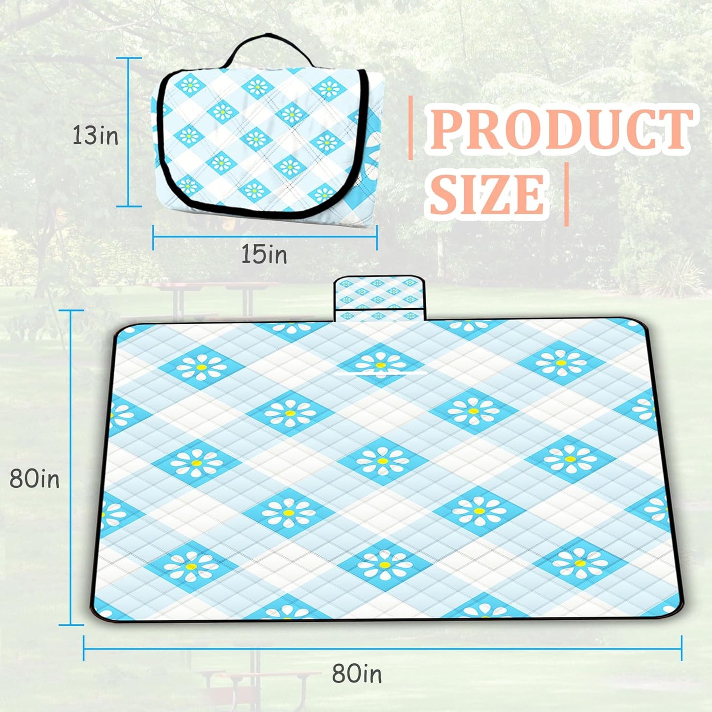 Extra Large Picnic Blanket Waterproof,80"x 80"Foldable Machine Washable Beach Blankets,Outdoor Blanket for 6-8 Adults,Picnic Mat Suitable for Indoor Crawling,Park Beach,Camping,Hiking,Travel( Blue)