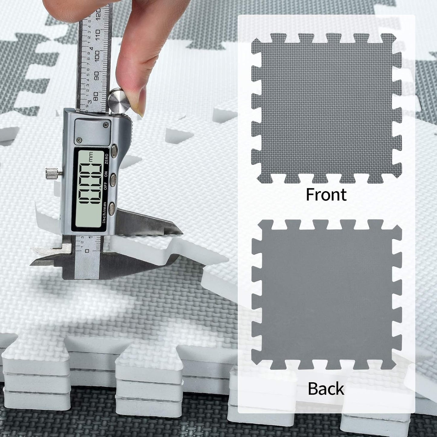 qqpp EVA Rubber 18 Tiles Interlocking Puzzle Foam Floor Mats - Baby Play Mat for Playing | Exercise Mat for Home Workout. Beige, Gray. QC-JLb18N