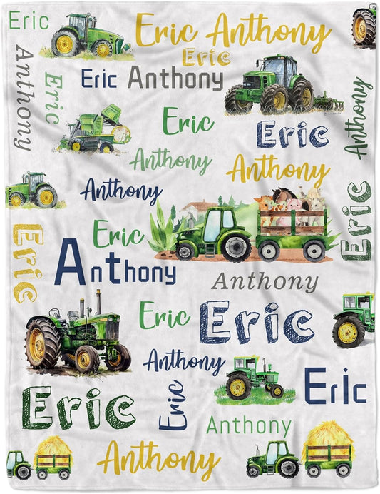 Personalized Blanket for Boy Newborn Custom Tractor Baby Blanket with Name Customized Gift for Baby Shower Christmas Birthday Gifts