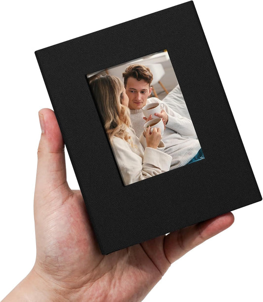 Small 4x6 Photo Album 100 Pockets Linen Cover with Front Window Portable Mini Picture Book for Family Travel Wedding and Memory Keepsake Organizer Black