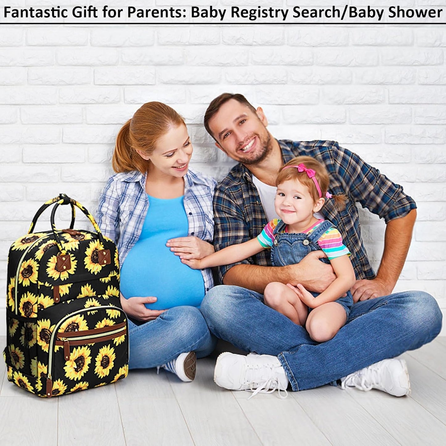 Diaper Backpack Tote Large Capacity, Baby Bag with Insulated Pockets Multifunctional Diaper Bags For Baby Girl Boy Women Waterproof Bags Mama Maternity Bag Sunflower