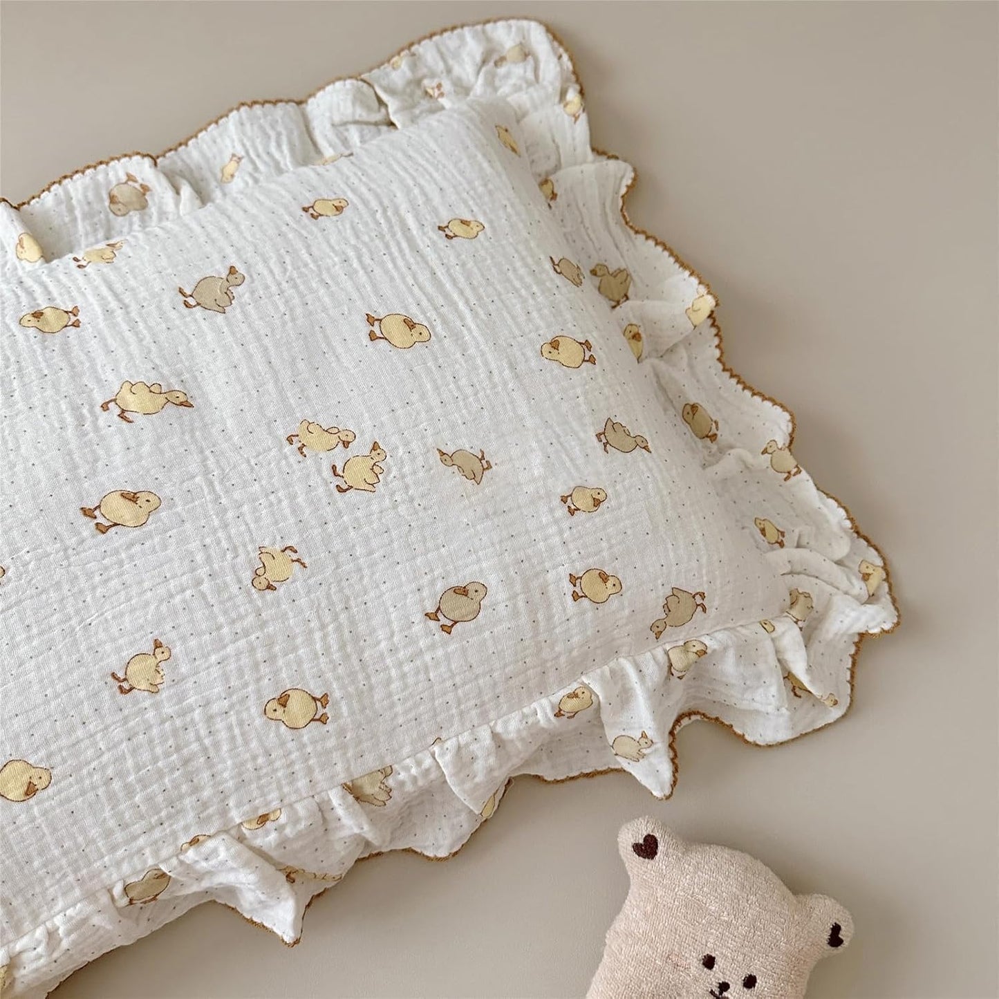 BuLuTu Duck Print Toddler Pillow Cases 20"x26", Cotton Muslin Boys Girls Pillowcase Fits Toddler Pillow Sized 16"x 22", Soft Breathable Durable Toddler Pillowcase for Kids 1-6 Year Old, 1 PC