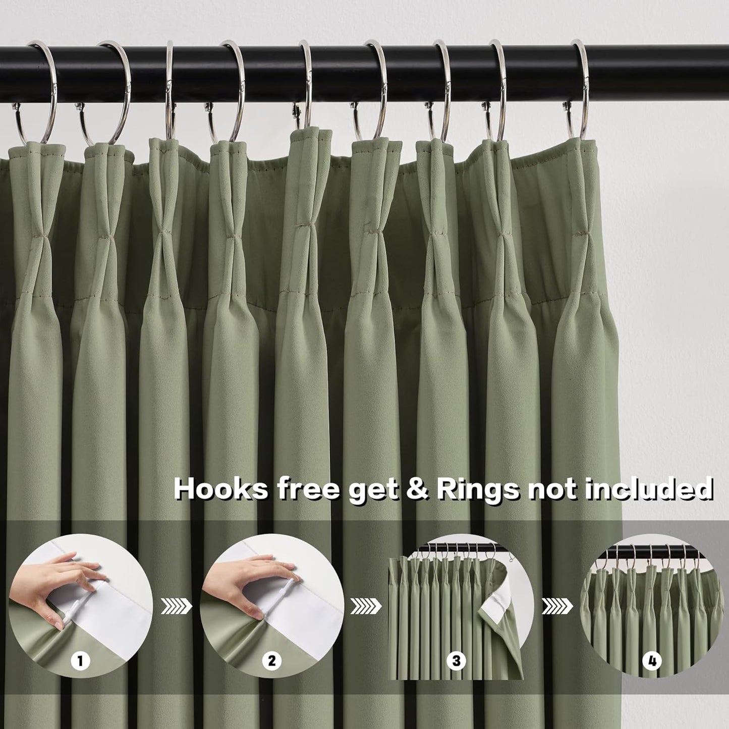 KEQIAOSUOCAI Pinch Pleated Curtains 120 Inches Long 10 FT Length, Luxury Blackout Bedroom Curtain Thermal Insulated Window Treatment Panels for Living Room(40x120,Sage Green,2 PCs)