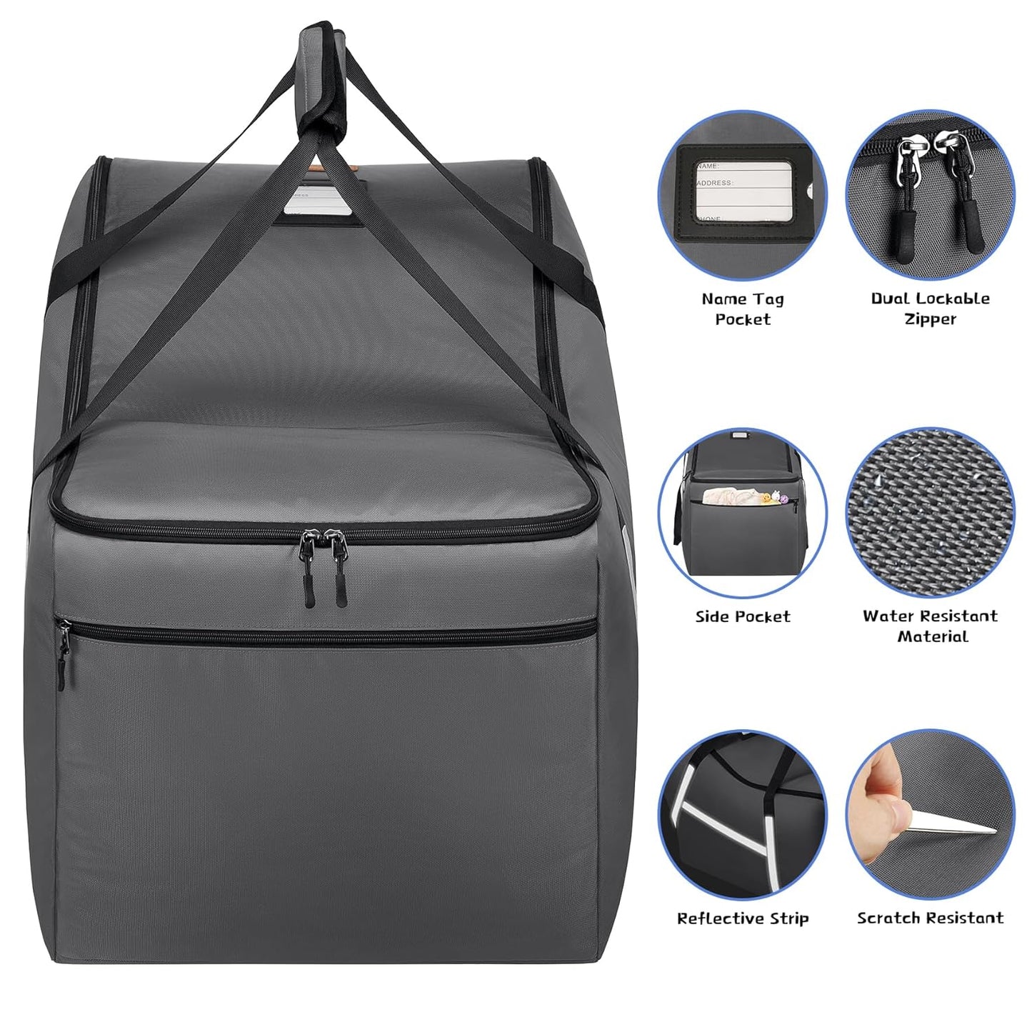 Infant Car Seat Travel Bag for Airplane Compatible with All Nuna Pipa Car Seat and Base,Chicco KeyFit 30 and Base, Padded Car Seat Bags for Air Travel,Car Seat Gate Check Bag with Side Pocket, Gray