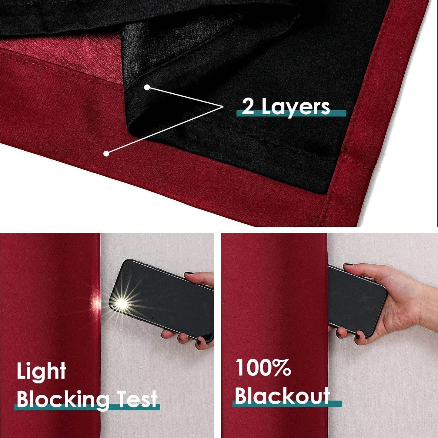 ChrisDowa 100% Blackout Curtains for Bedroom with Black Liner, 2 Thick Layers Total Blackout Thermal Insulated Grommet Long Window Curtains 2 Panels Set (Burgundy, 52 x 95 Inch)