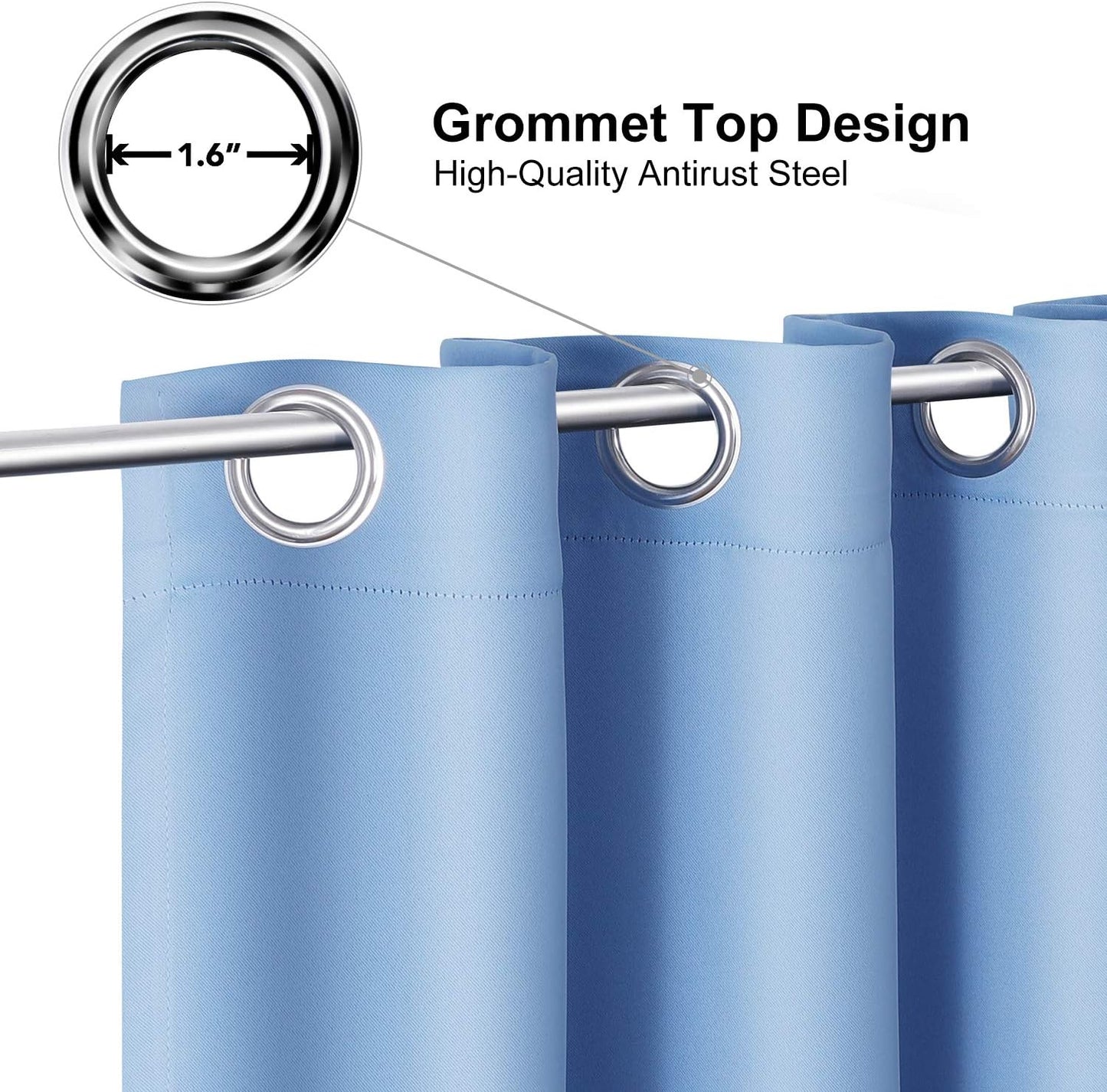 ChrisDowa Grommet Room Darkening Curtains for Bedroom and Living Room - 2 Panels Set Thermal Insulated Blackout Curtains (Sky Blue, 42W x 63L)