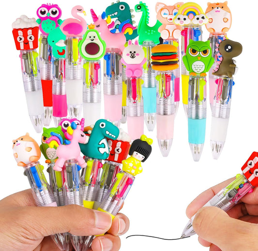 LOKIPA 30 PCS Multicolor Pen in One - 4-in-1 Cute Pens for Kids Mini Ballpoint Pens for Kids Birthday Gifts Classroom Prizes（Random Style）