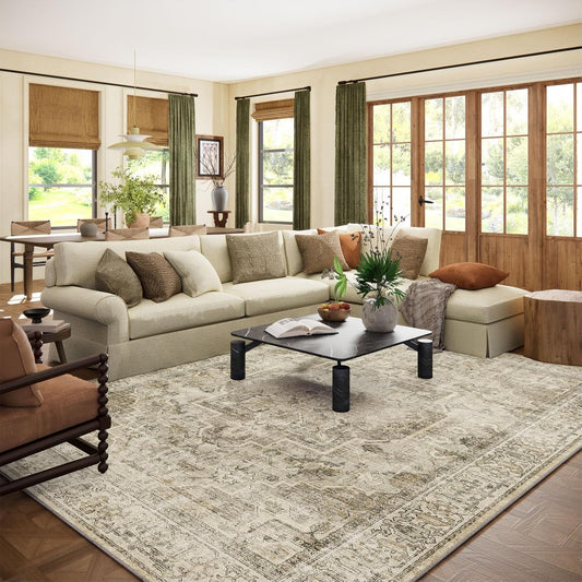 Washable Area Rugs for Living Room: 8x10 Bedroom Area Rugs Boho Vintage Rugs Stain Resistant Non Slip Low Pile Soft Lightweight Carpet for Kitchen Dining Room Farmhouse Nursery Kids Room Home Office