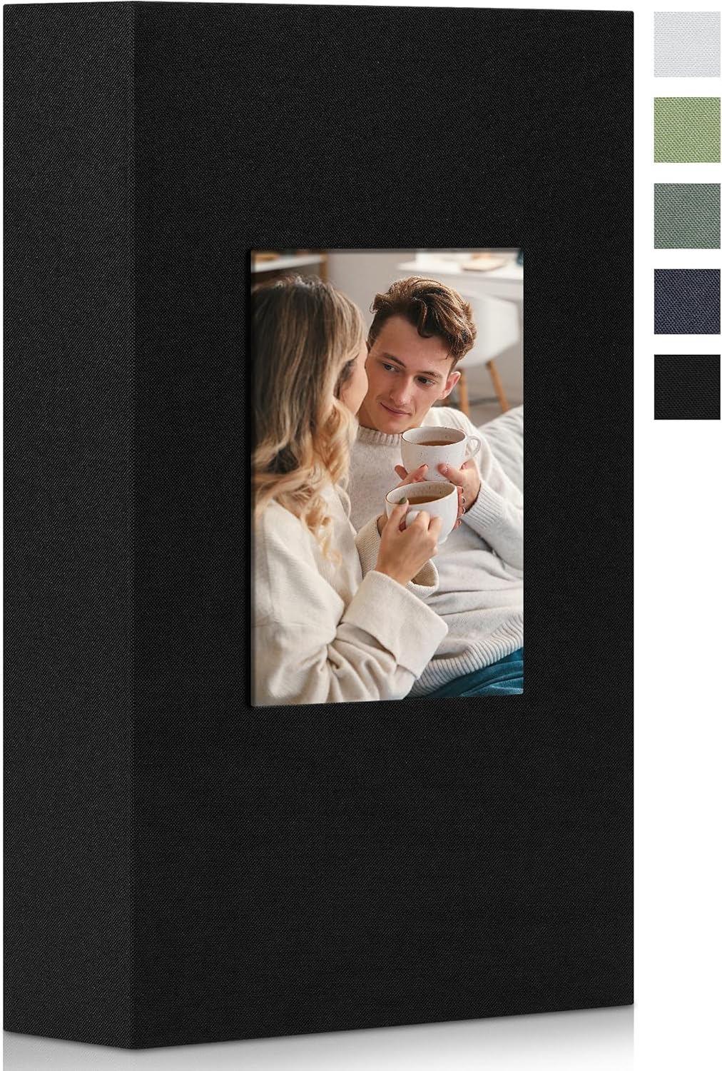 Photo Album 4x6 Pictrues 300 Pockets Linen Cover with Front Window Large Picture Book for Family Travel Wedding and Memory Keepsake Organizer Black