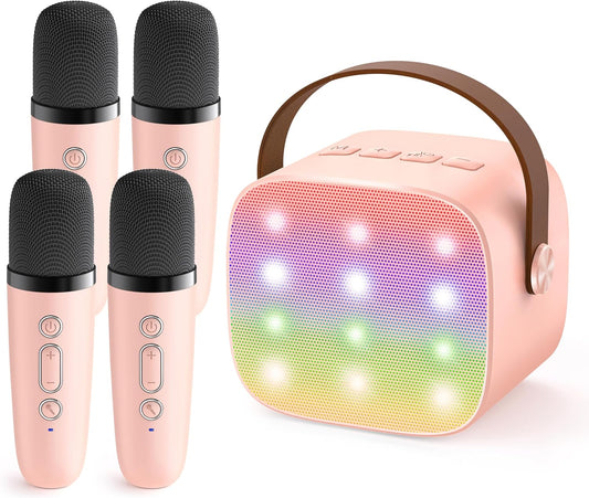 YLL Mini Karaoke Machine for Kids Adults: Portable Loud Speaker with 4 Wireless Microphones -Most Popular Birthday Party Gifts for Girls Boys 3, 4, 5, 6, 7, 8, 9, 10+ Year Old Toys (Pink-4 Mics)
