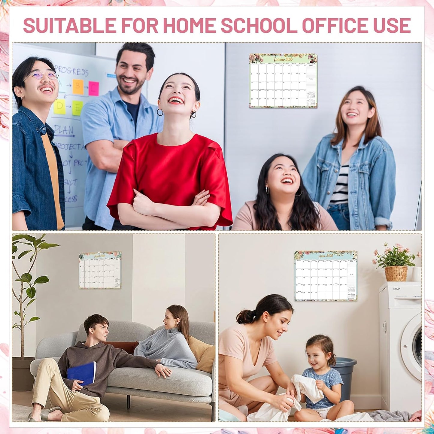 Wall Calendar 2025-2026, 18 Month Large Desk Calendar from July 2025 to December 2026 14.5" x 11.8" Monthly Calendar with Twin-Wire Binding for Home Office Planning Organisers, Flower Design