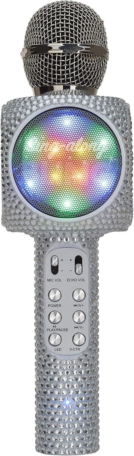 Sing-Along Bling Bluetooth Karaoke Microphone and Bluetooth Stereo Speaker All-in-One (Silver Bling)