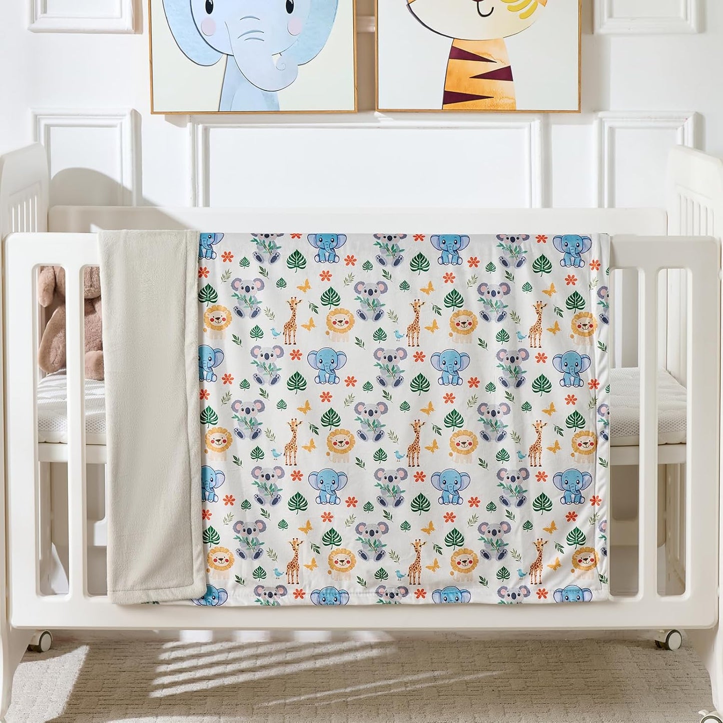 Baby Blanket 30x40 Inches Soft Double Layer Fleece Throw with Cute Animals Print Gender Neutral Crib Blanket for Infant, Toddler, Newborn Baby Girl or Boy Shower Gift