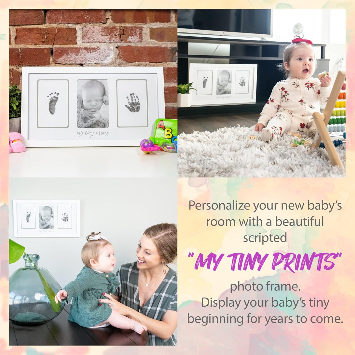 Felt Like Sharing My Tiny Prints Newborn Baby Handprint and Footprint Kit – Photo Keepsake Frame with Ink Pad for Baby Hand and Footprints – Great New Parent Present – 17” L x 9.5” H (White)