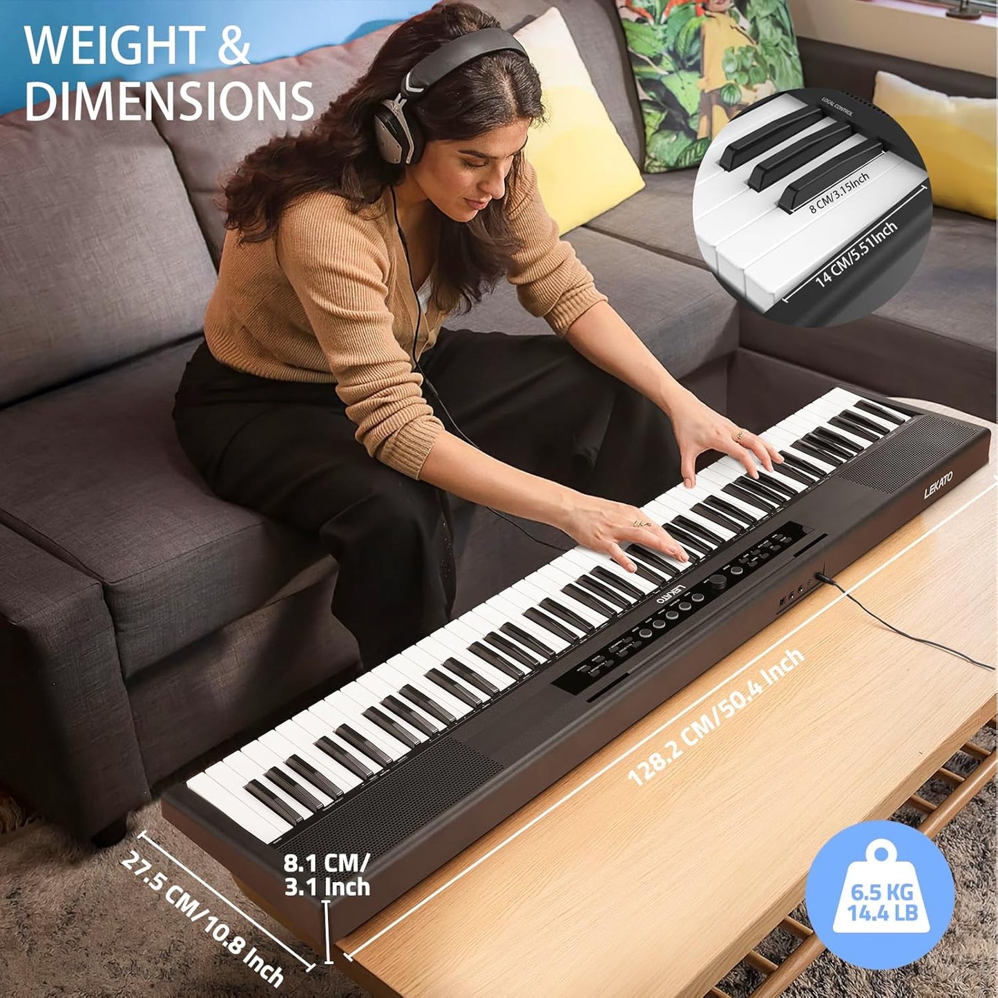 LEKATO 88 Keys Digital Piano, Semi Weighted Electric Keyboard Piano with 15W×2 Stereo Speakers, USB MIDI, AUX, 2 Headphone Jack, Reverb Split Layer Duet Mode, for Beginner Professional at Home Stage