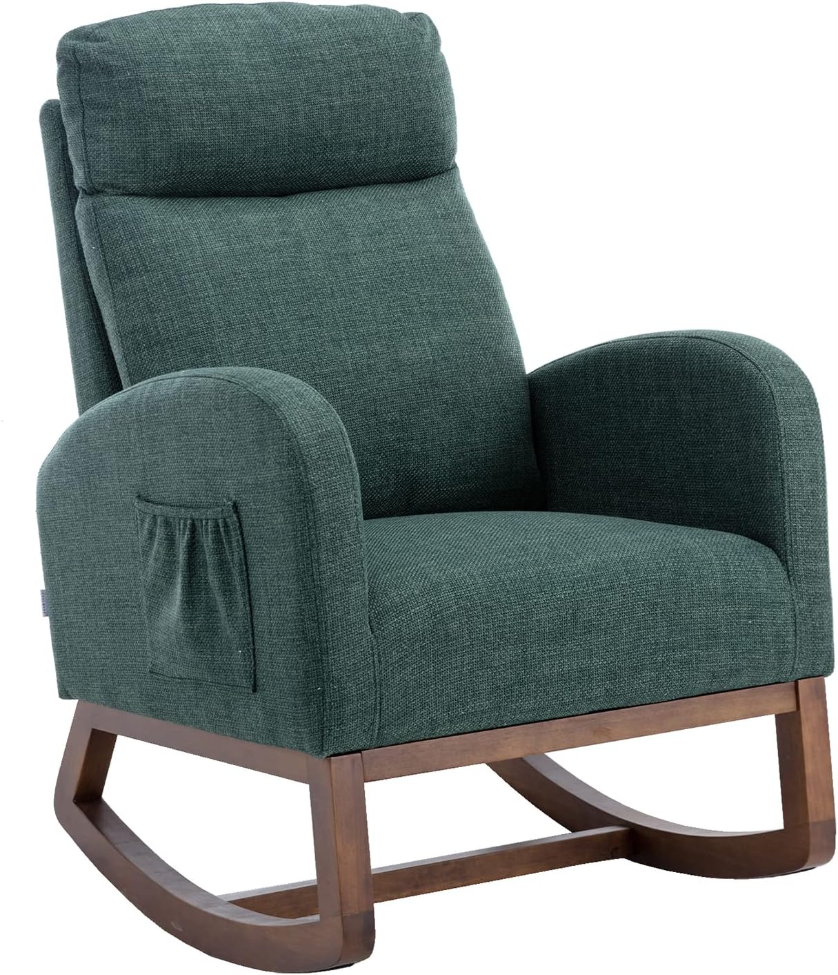 Dolonm Nursery Rocking Chair for Living Room, Upholstered Mid-Century Modern Nursery Rocking Armchair Tall Back Accent Glider Rocker, Emerald