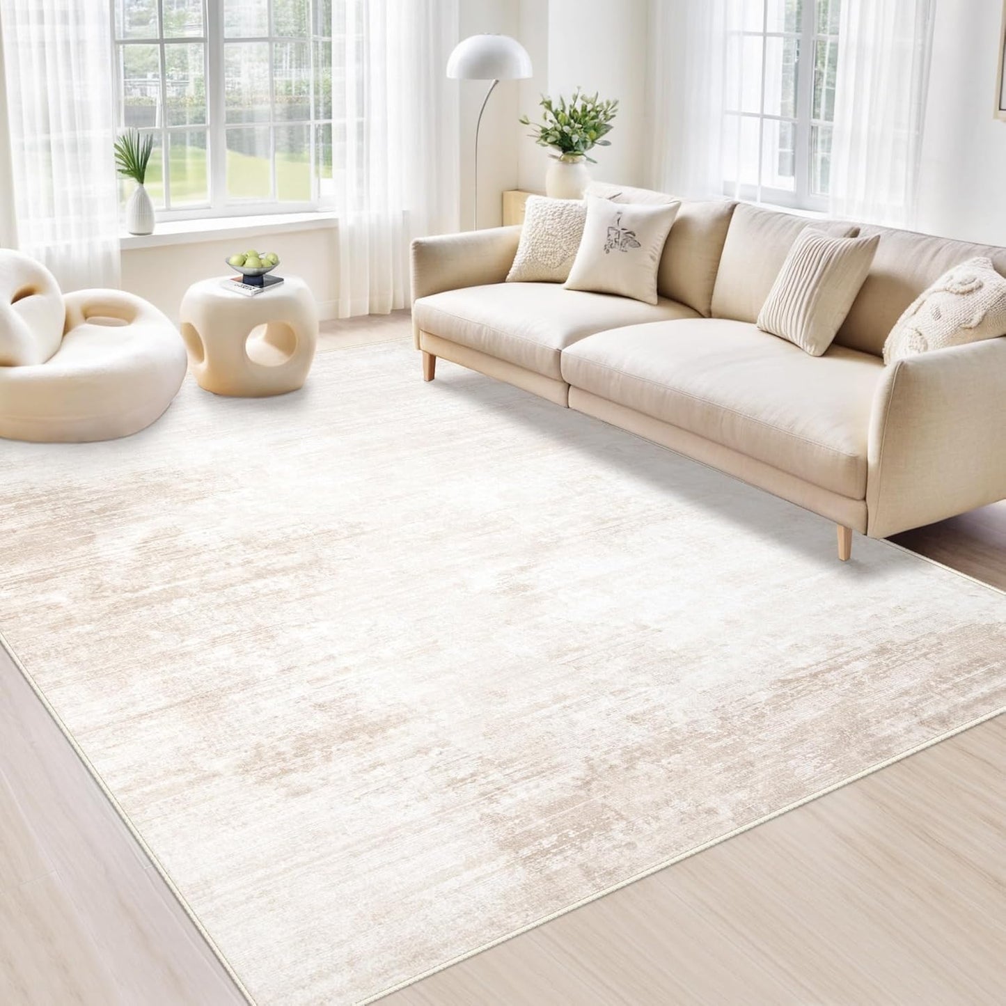 Area Rugs 5x7 Living Room: Washable Rug Modern Abstract Large Rug Soft Non Slip Neutral Rug Stain Resistant Indoor Carpet for Bedroom Kitchen Dining Room Table Nursery Home Office Rugs(Beige,5'x7')