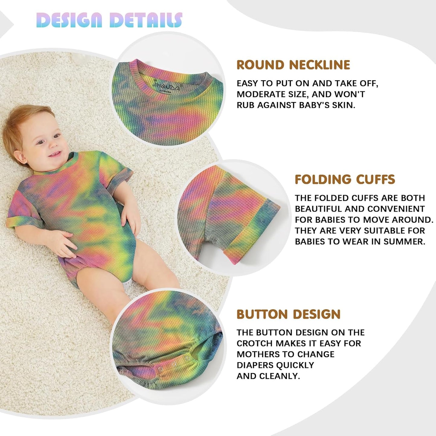 Jimonda Baby Bodysuit Newborn Tie Dye Clothes Infant Waffle One Piece Romper Baby Boys Girls Short Sleeve Jumpsuit Outfits