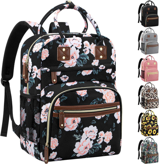 Diaper Bag Backpack Tote for Women Large Capacity with Insulated Pockets Multifunctional Diaper Bags For Baby Girl Boy Waterproof Baby Bags, Maternity Bag Black Pink Floral