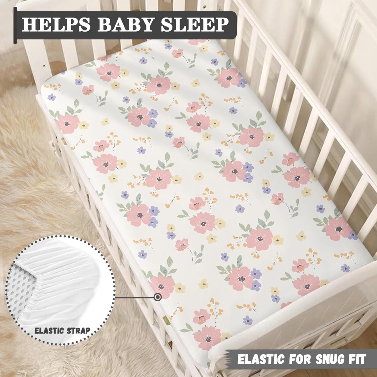 Dreamy Floral Print Fitted Crib Sheet Flower Baby Crib Sheet Fit Standard Crib and Toddler Mattress,Crib Mattress Sheets for Boys Girls 28"x52"