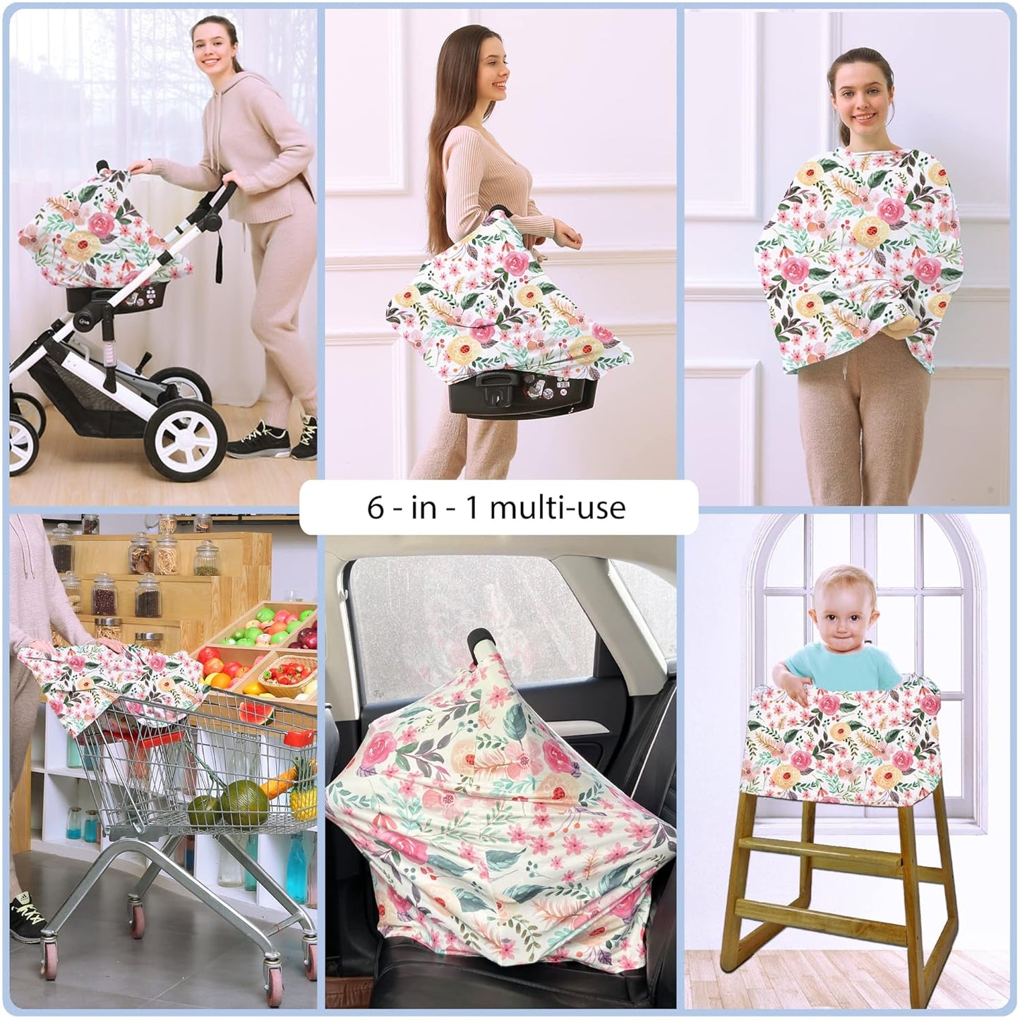 Nursing Carseat Canopy Breastfeeding Cover - Multi-use Stretchy Car Seat Covers for Babies, Baby Shower Gifts (Pink Floral)