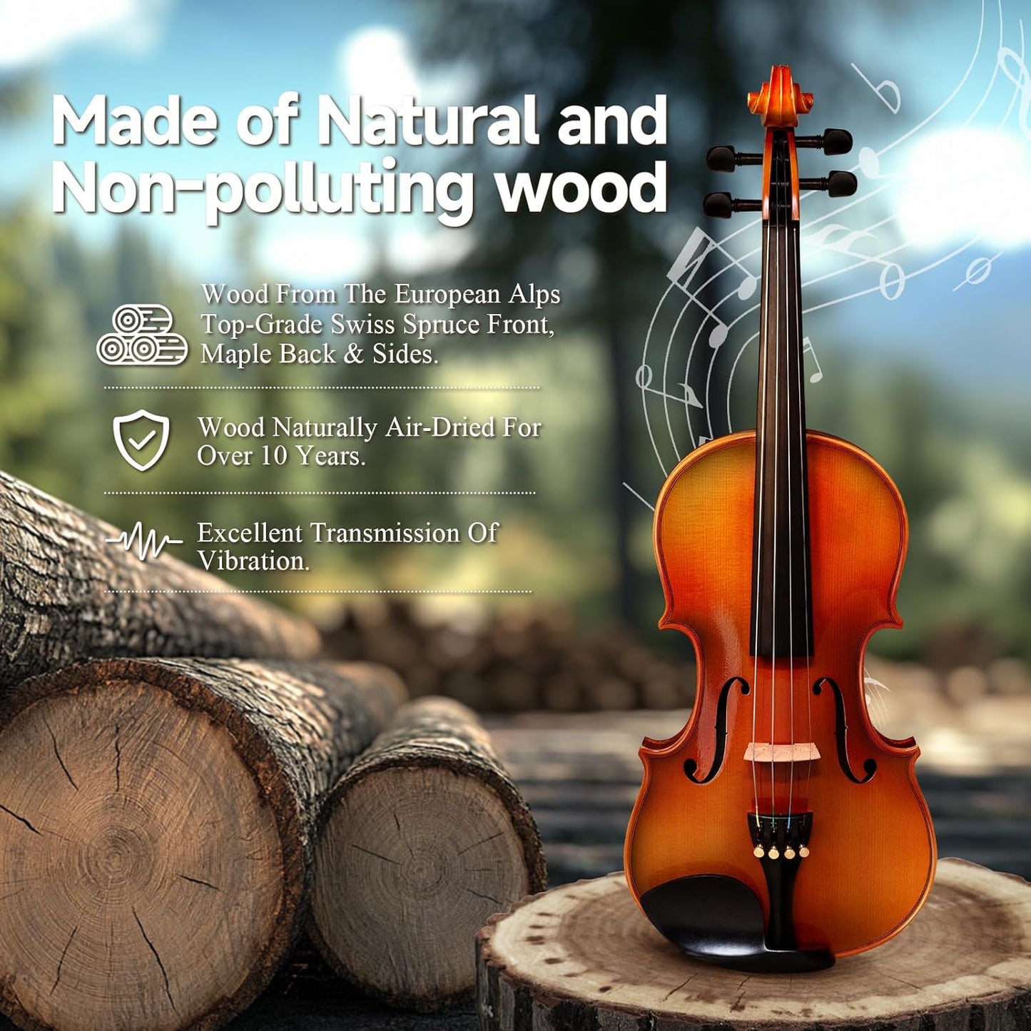 Violin 4/4 Full Size Kit for Adults Beginner, Violin Fiddle Set for Student with Rosewood Bow, Extra Strings&Bridge, 2 rosins, Tuner, Fingerboard Stickers, Shoulder Rest, Case (Solid wood)