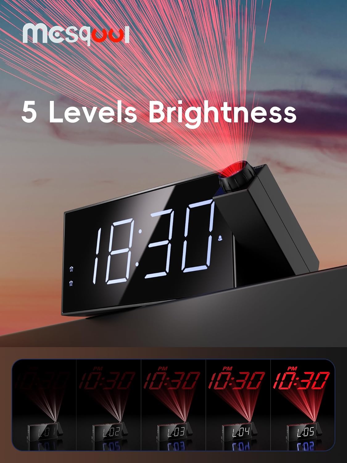 Digital Projector Alarm Clocks for Kids Bedroom,Plug-in LED Display Clock with 180° Projection on Ceiling Wall,Dual Alarms for Heavy Sleepers,Battery Backup,USB Charging Port,Easy-to-Set,Dimmer,Snooze