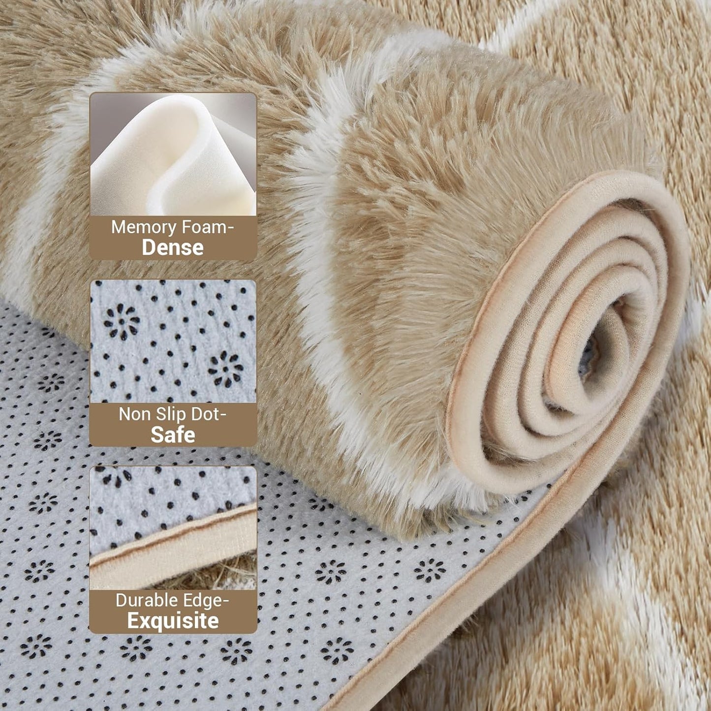 Fluffy Rug for Bedroom, 8X10Feet Stripe Checkered Rug Anti-Skid High Pile for Living Room Bedroom Kids Room Nursery, Dorm Home Decor