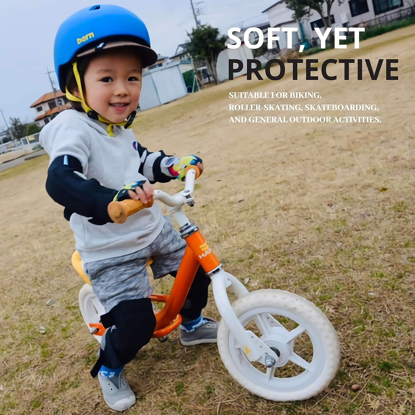 Soft-Style Kids Knee and Elbow Pads with Bike Gloves, Flexible Impact-Resistant Gear for Ages 2-11, Designed for Balance Bikes, Roller-Skating, and Skateboarding