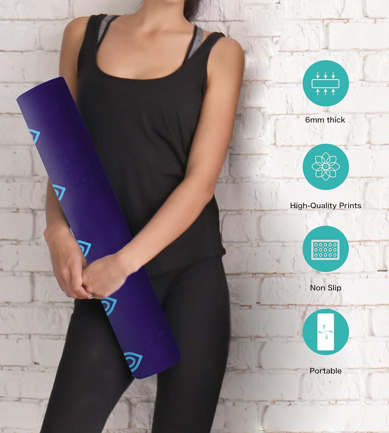 Non Slip Yoga Mat TPE Workout Mat for Men Women, Thick Workout Mat with Carrying Strap, Fitness Mats for Exercise, Yoga, Fitness, Pilates, Floor Workouts (72" x 24" x 6mm)