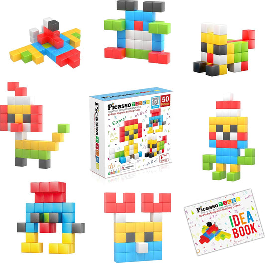 Picasso Cubes Kids Pixel 1” Magnetic Puzzle Cube Mix & Match w/Free Ideabook Sensory Toys STEAM Learning Building Block Magnets Construction Toy Set Stacking Magnet Creative Kit