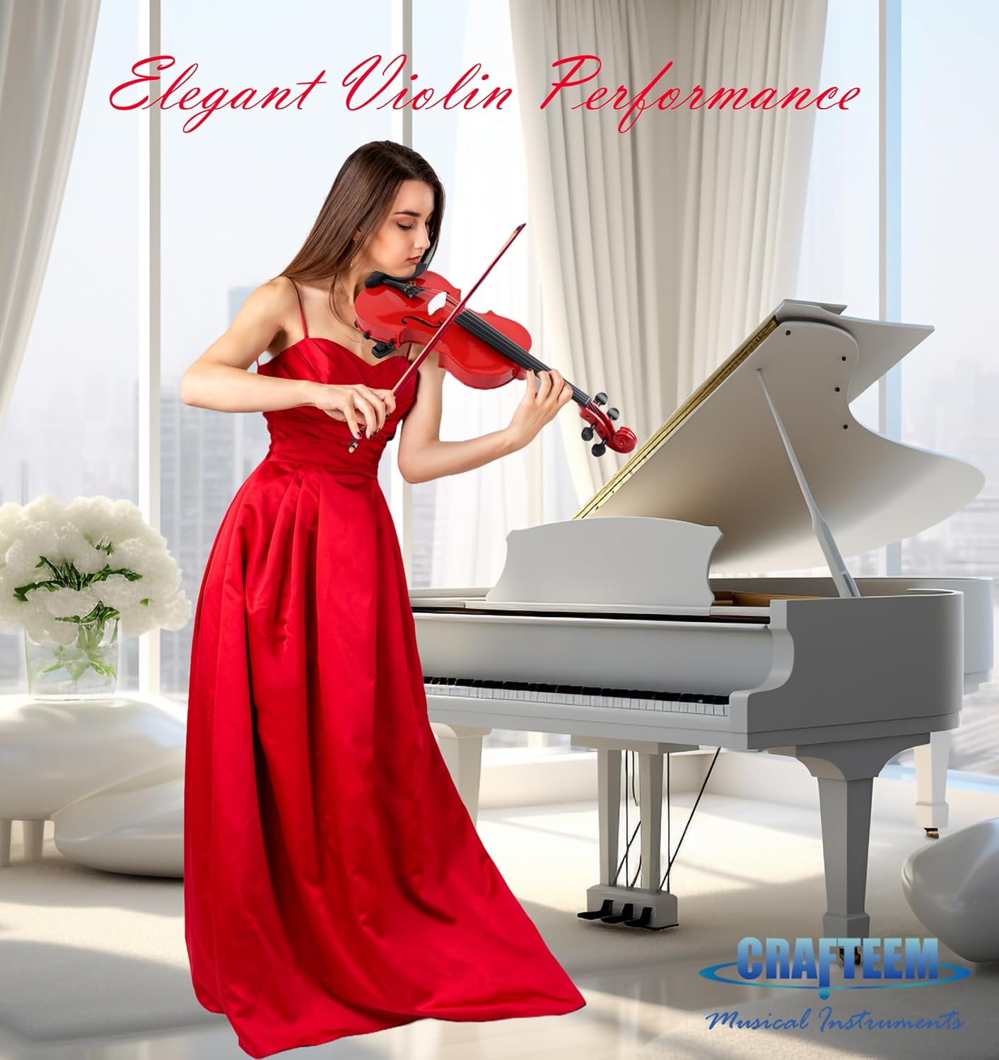 4/4 Full Size Fiddle Red Colored Premium Violin Outfit for Beginners Adults Kids With 5 Color Fingering Tape- Handcrafted Student Beginner Violin.