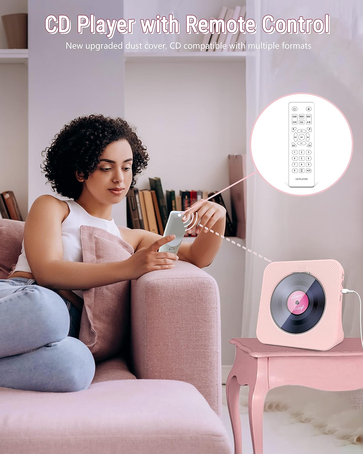 Greadio CD Player Portable with Bluetooth 5.0, HiFi Sound Speaker, CD Music Player with Remote Control, Dust Cover, FM Radio, LED Screen, Support AUX/USB, Headphone Jack for Home, Kids, Kpop, Gift