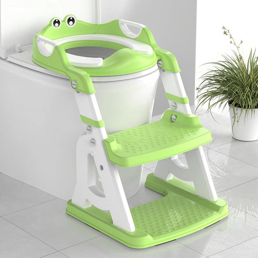 Potty Training Seat, Upgrade 2 in 1 Potty Training Toilet for Toddler, Toddler Toilet Seat for Boys Girls with Splash Guard, Anti-Slip Pad and Step Stool (Green)