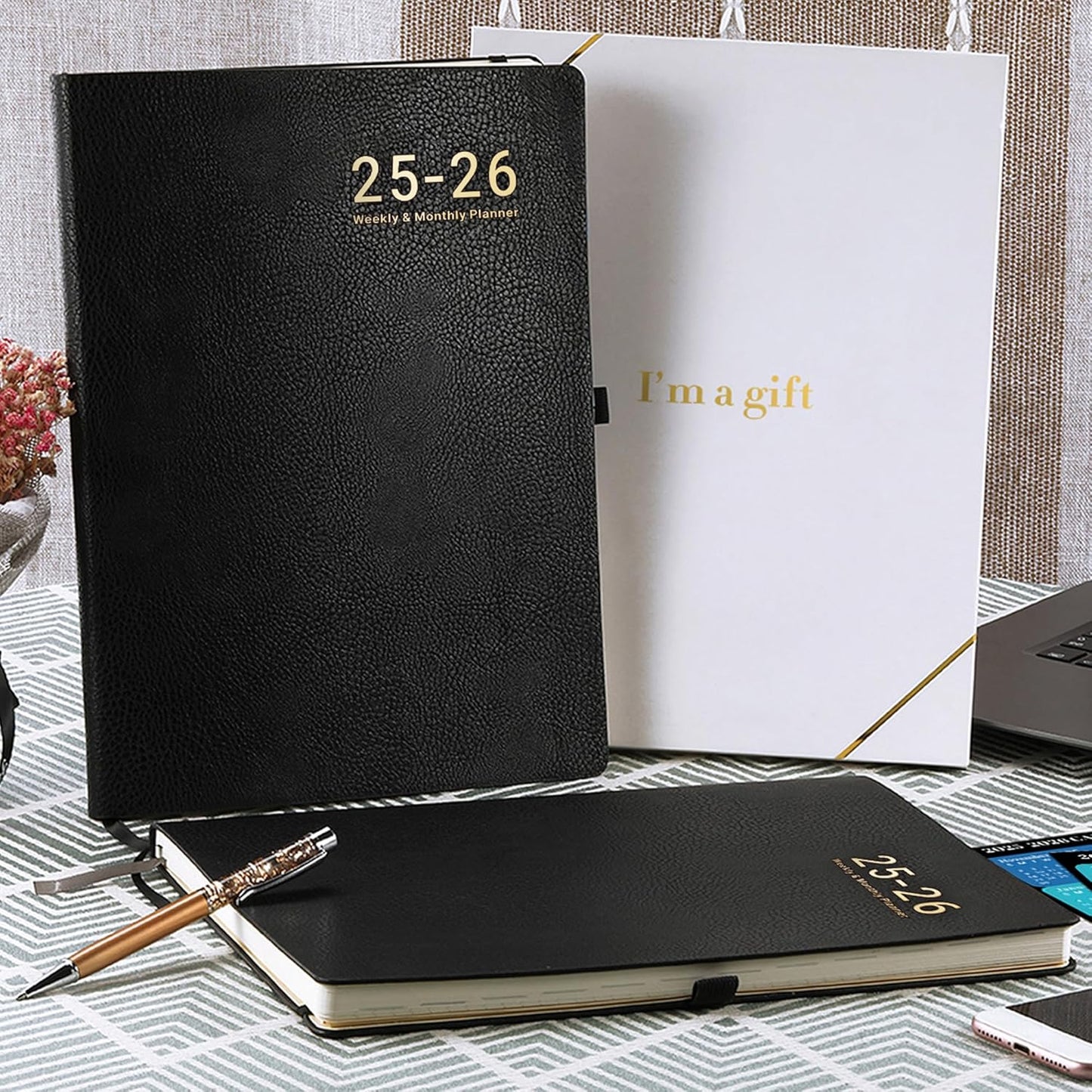 Planner 2025-2026 - JUL 2025 - JUN 2026, Planner Weekly and Monthly, Academic Planner 2025-2026, 8.5" x 11", Leather Cover Planners with Thick Paper, Back Pocket with Notes Pages, Black