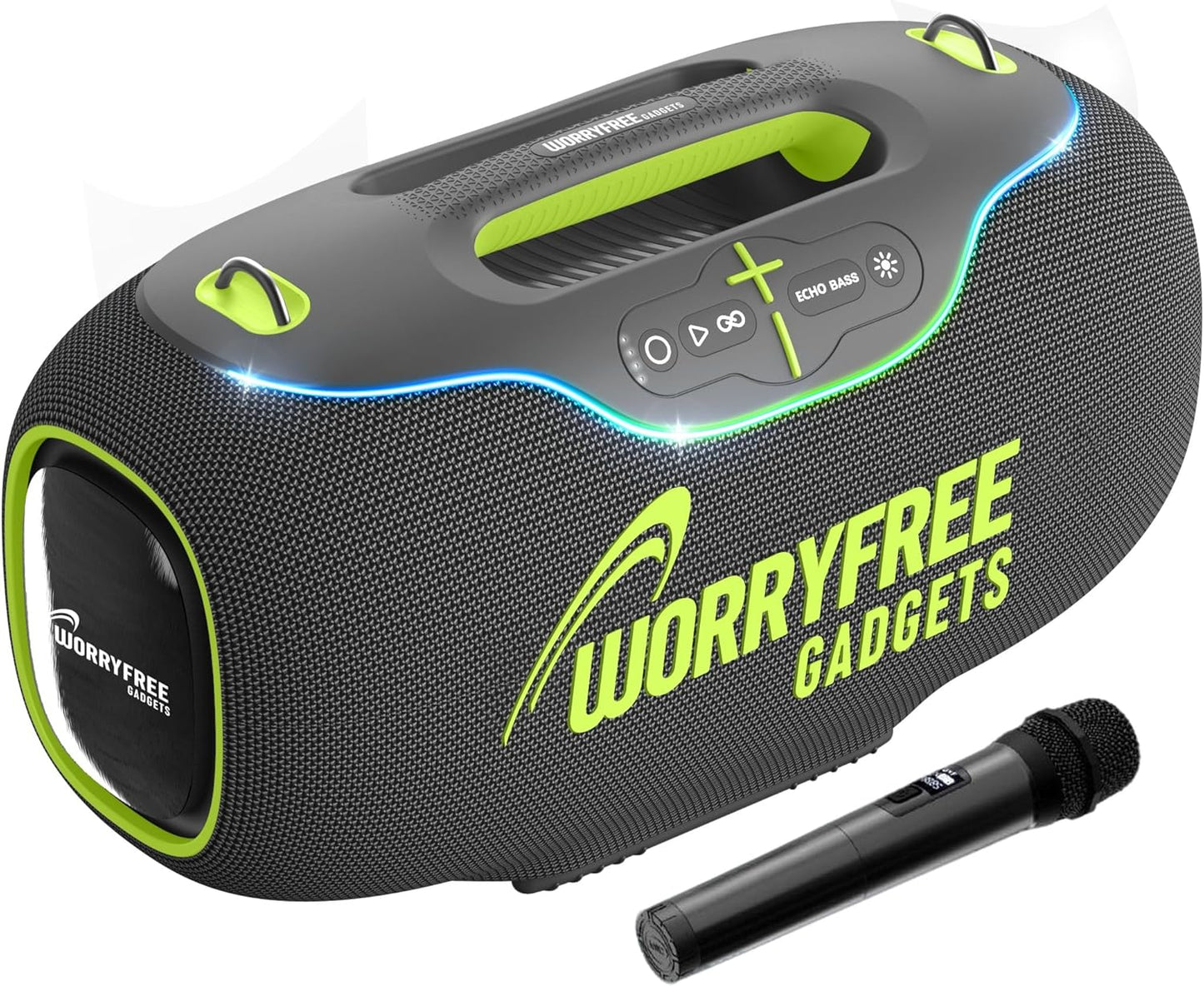 350W Wireless Bluetooth Speaker, 24Hrs Playtime, RGB Lights, Mic with EQ & Volume Control, 10M Range (Gray)