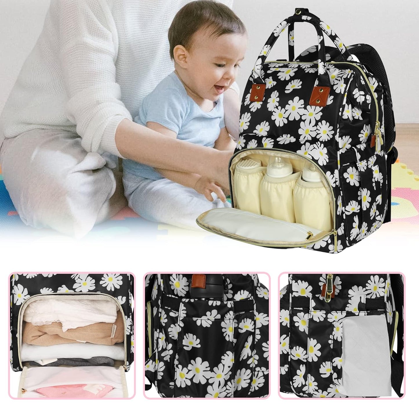 Femuar Diaper Bag Backpack Multifunction Maternity Diaper Bag for Baby Girls & Boys Large Capacity Travel Nappy Bags