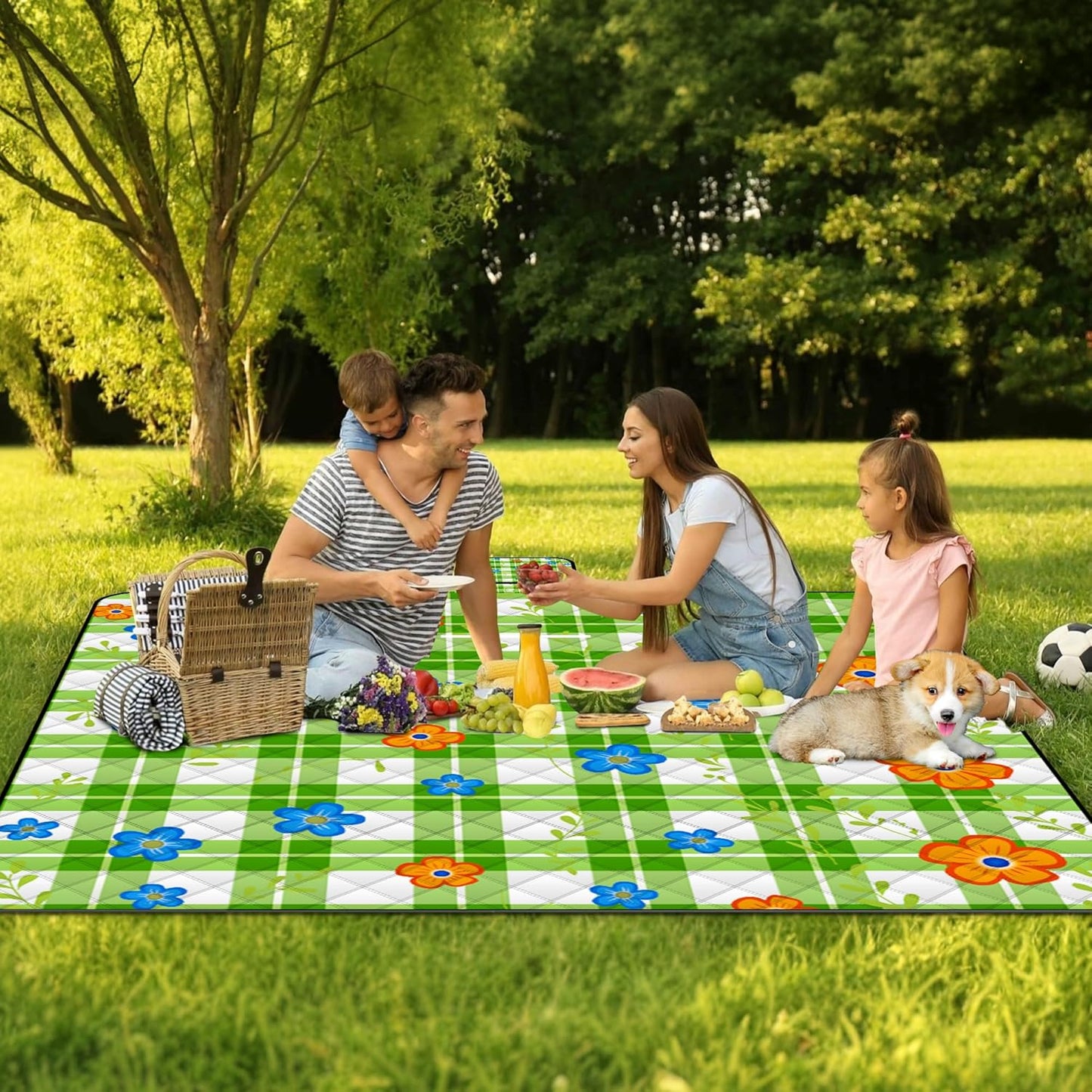 Extra Large Picnic Blanket Waterproof,80"x 80"Foldable Machine Washable Beach Blanket,Outdoor Blanket for 6-8 Adults,Suitable for Indoor Crawling,Park Beach,Camping,Hiking,Family Travel(Green)