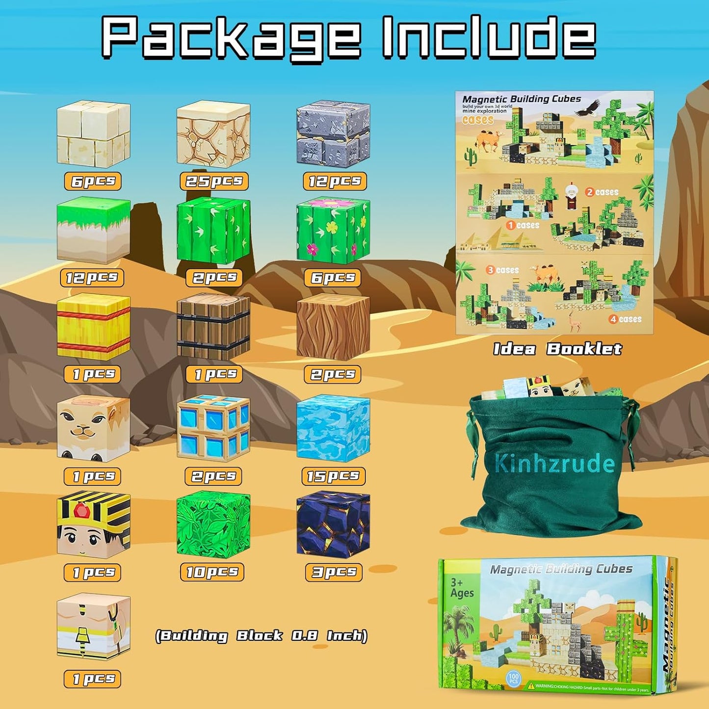 Magnetic Blocks - 100PCS Magnetic Set, STEM Montessori Sensory Toys for 3+ Year Old Boys & Girls, Creative Construction Toys Gift for Toddlers Kids