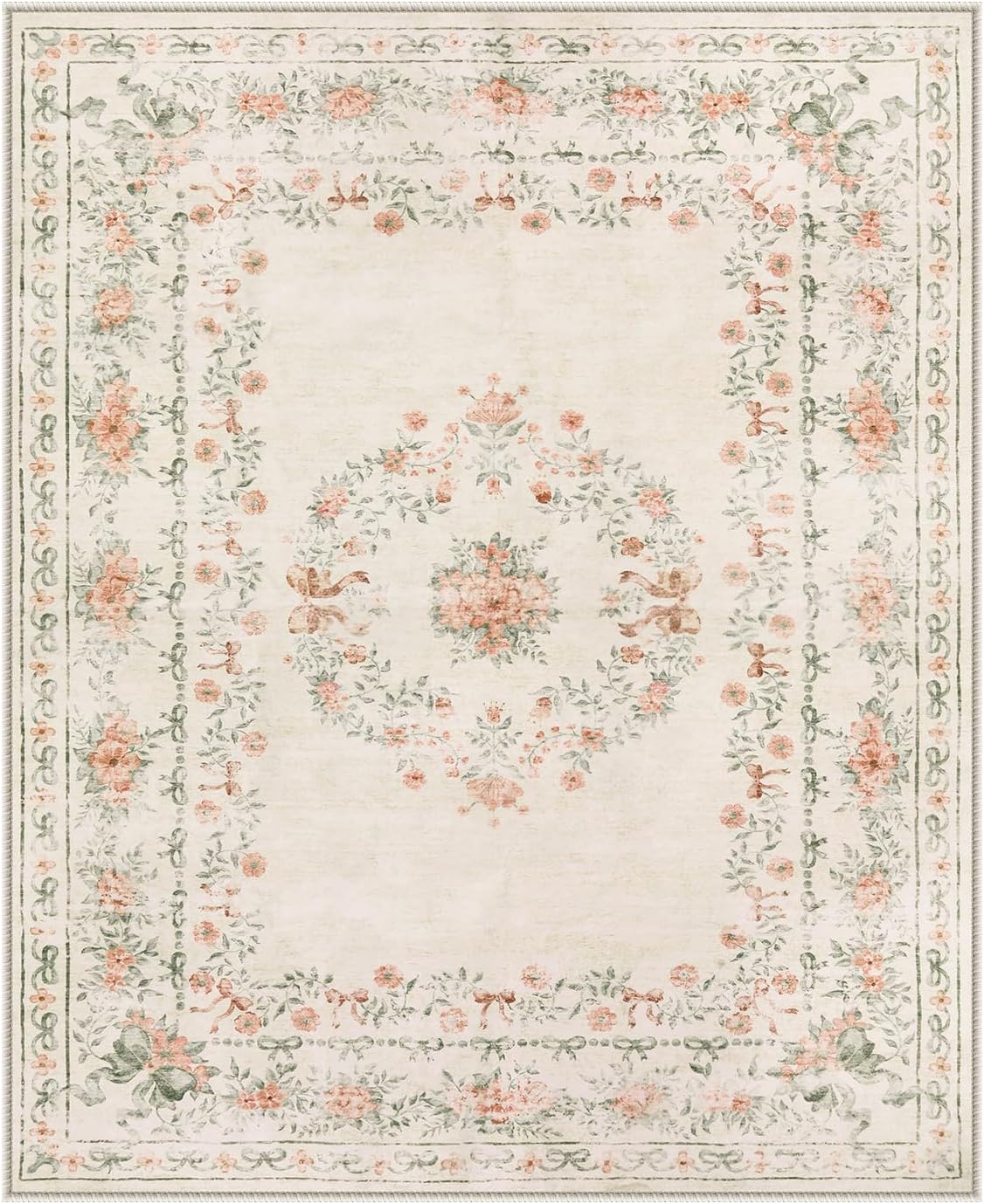 Wonnitar Floral Bow Print Washable 8x10 Rug, Beige Rugs for Living Room, Boho Non Slip Ultra-Thin Soft Neutral Carpet for Nursey Kids Room Dorm Living Room, Beige