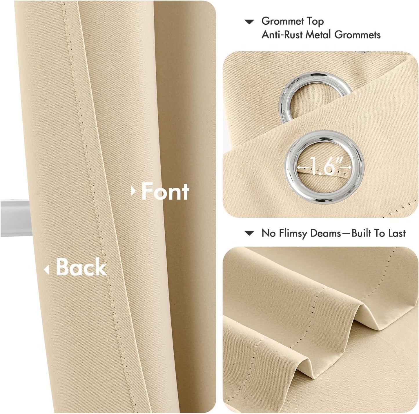 MIULEE Cream Beige Blackout Curtains for Bedroom Living Room 72 Inches Long 2 panels, Thermal Insulated Room Darkening Drapes Solid Grommet Noise Reducing Light Blocking Window Curtains W40 x L72 Inch