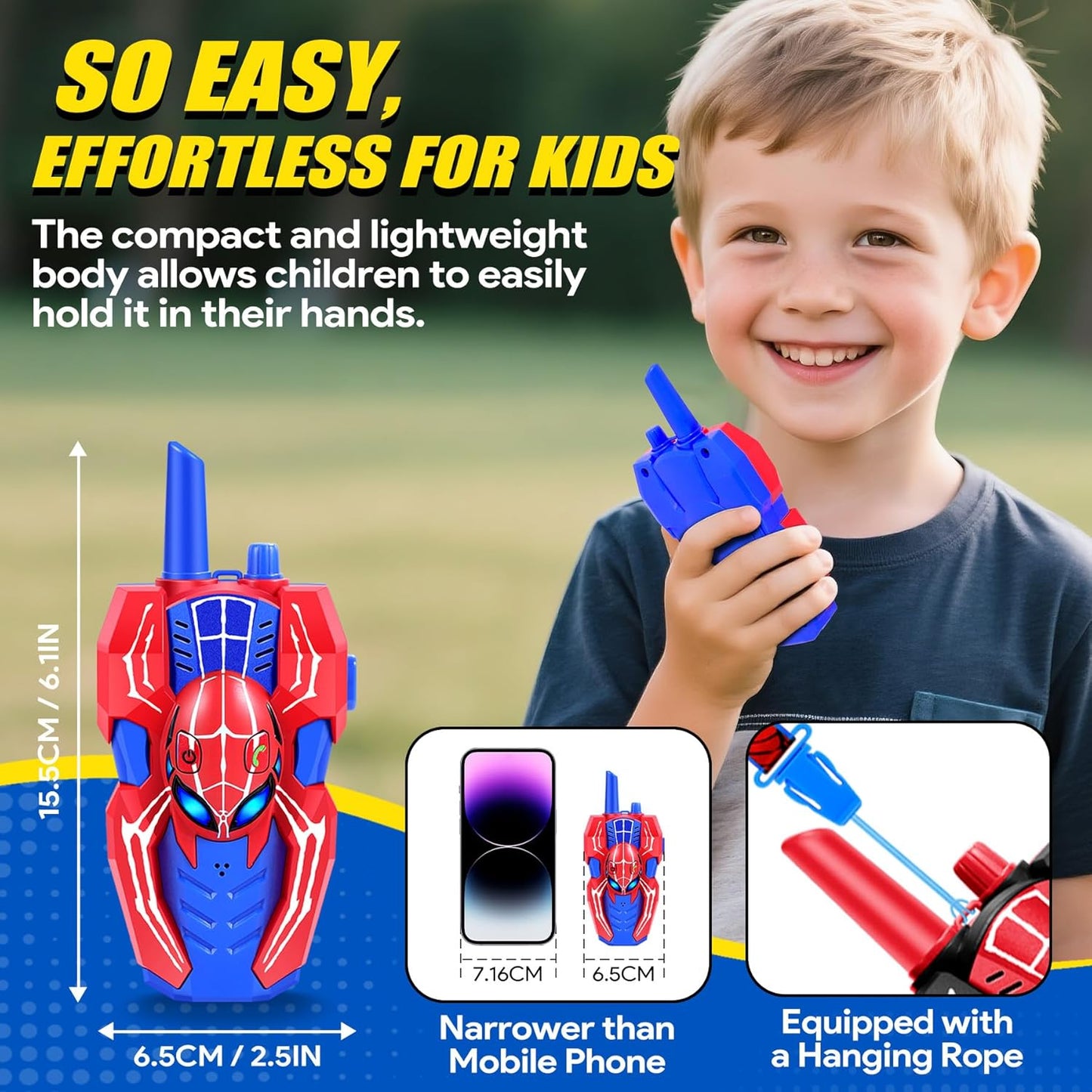Vvinca Spider Walkie Talkies for Kids Toys Ages 3 4 5 6 7 8 9 10 Boys Girls 2 Pack Superhero Toys Lanyard Long Range Clear Sound Outdoor Game Camping Gear Spy Gadgets & Easter Christmas Birthday Gifts